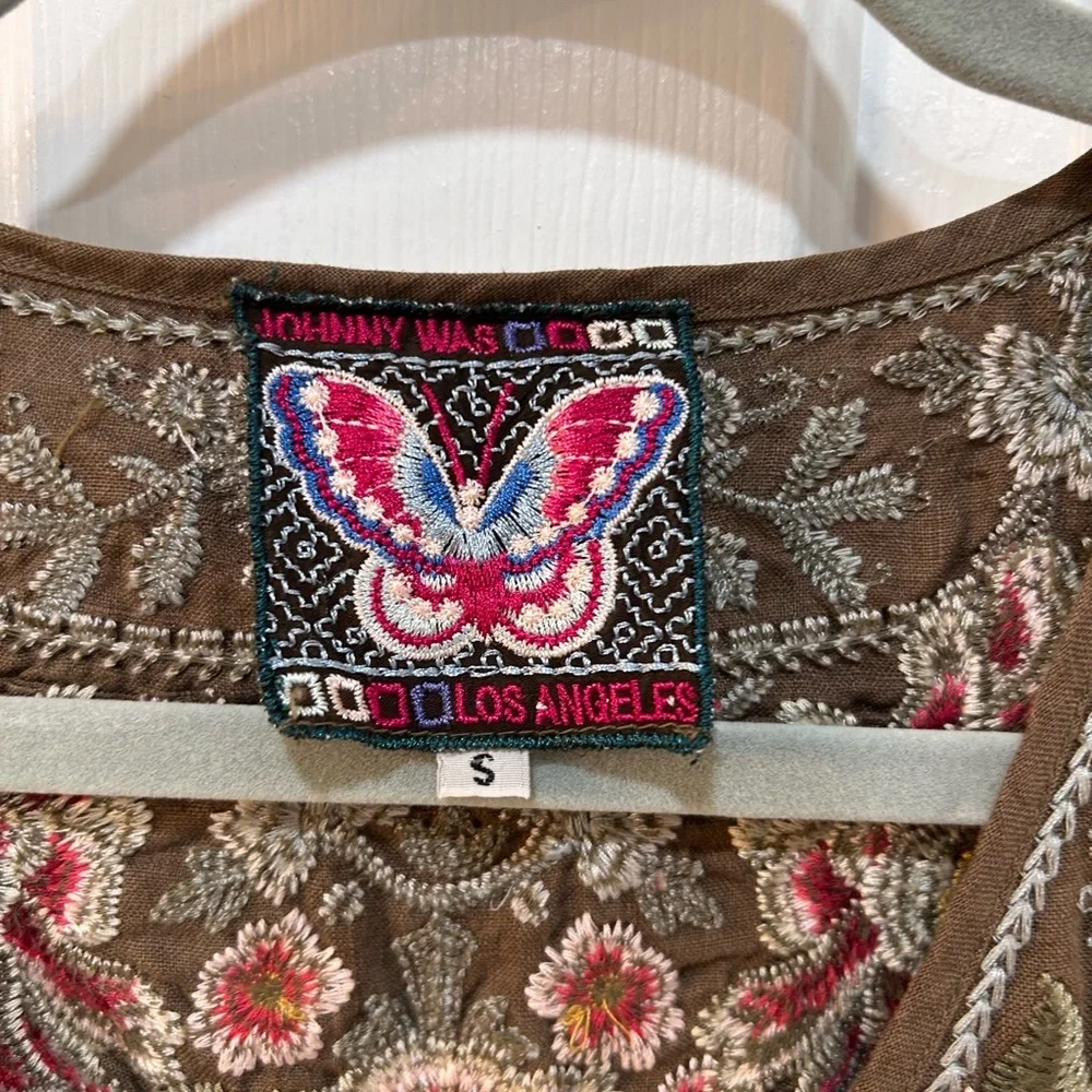 Johnny Was 100% Linen Heavily Embroidered Rustic Boho Tunic Top Sz s - Picture 3 of 12